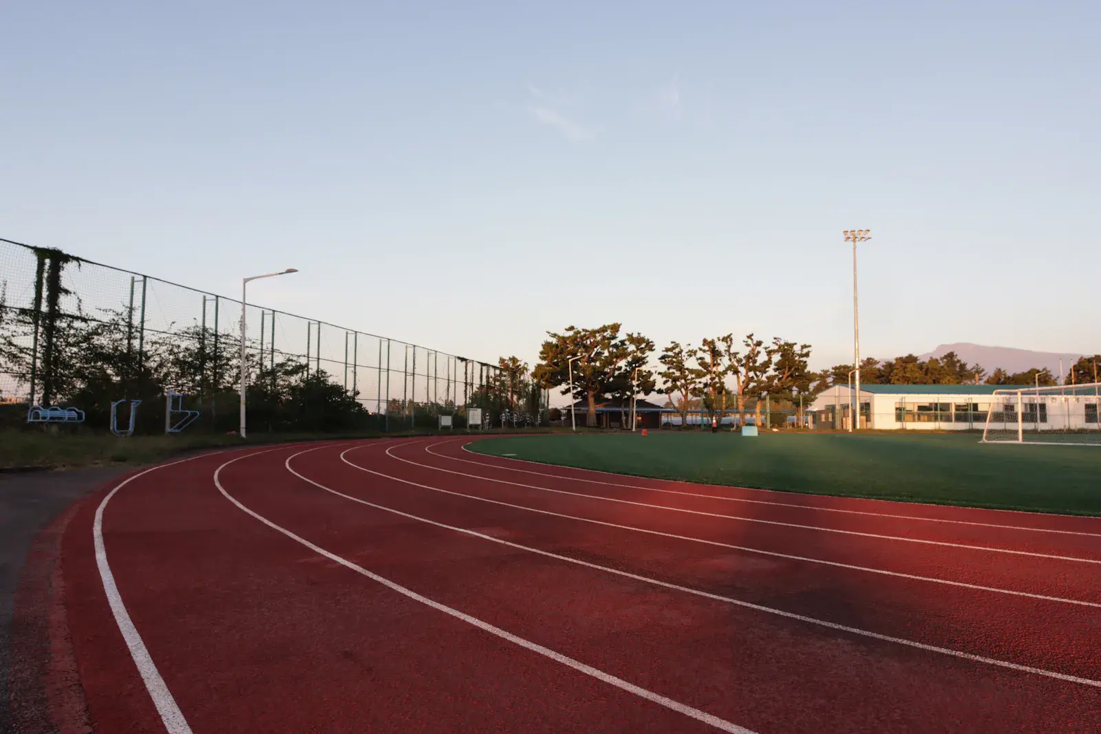 Empty running track at dawn